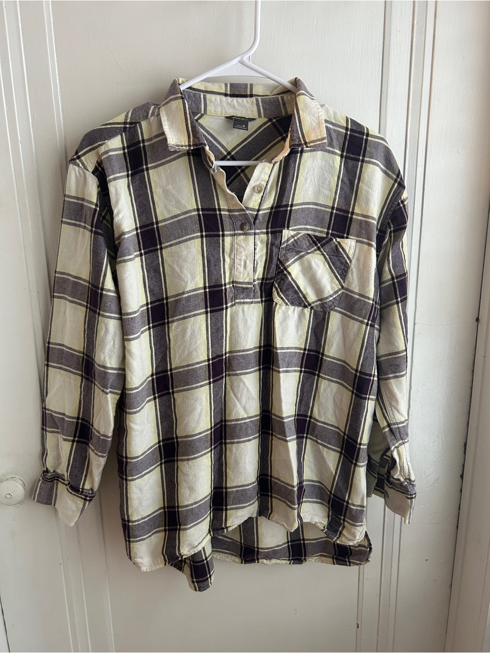 Eddie Bauer Cream and Brown Plaid Button-Down Shirt